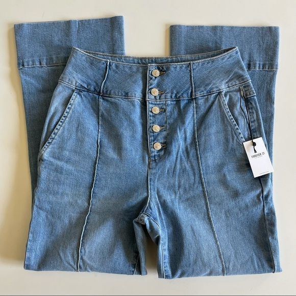 F21 CROPPED DENIM BUTTON UP JEANS - Picture 2 of 2